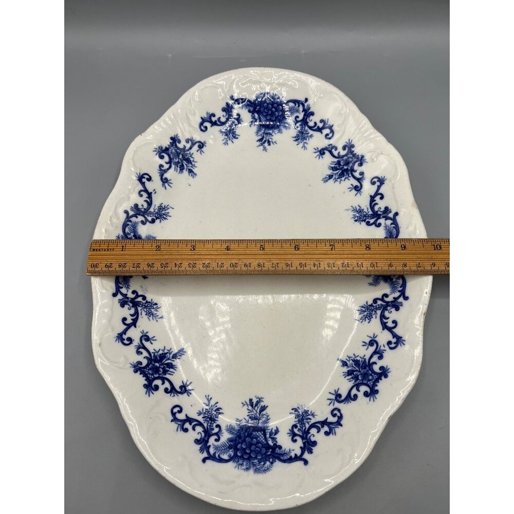 Antique Upper Hanley Platter Martha Blue Floral Porcelain Serving Dish 9x13 - Picture 4 of 12